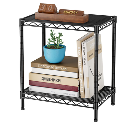 Bookshelf Shelves Bookcase Shelf: 2 Tier Small Shelving Unit Home Storage Organizer Wire Metal Adjustable Free Standing Display Shelf for Bedroom Living Room Office Pantry - 9.92" x 15.8" x 16"/Black